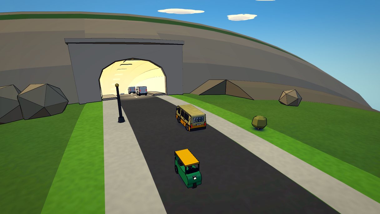 Trotro Driver: the mouth of a tunnel bored through a ridge, the bore lit and traffic running inside it